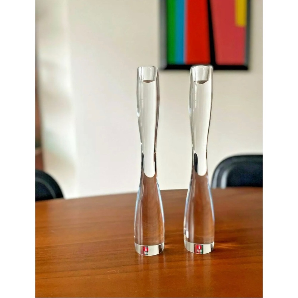 Pair of Iittala Marcel crystal candleholders by Timo Sarpaneva